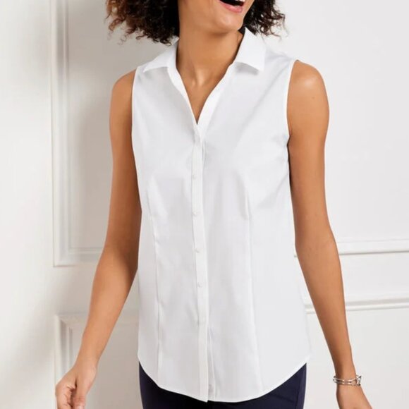 NWT Talbots The Non-Iron Sleeveless Button Up Shirt | White | SZ 14P - Picture 1 of 8